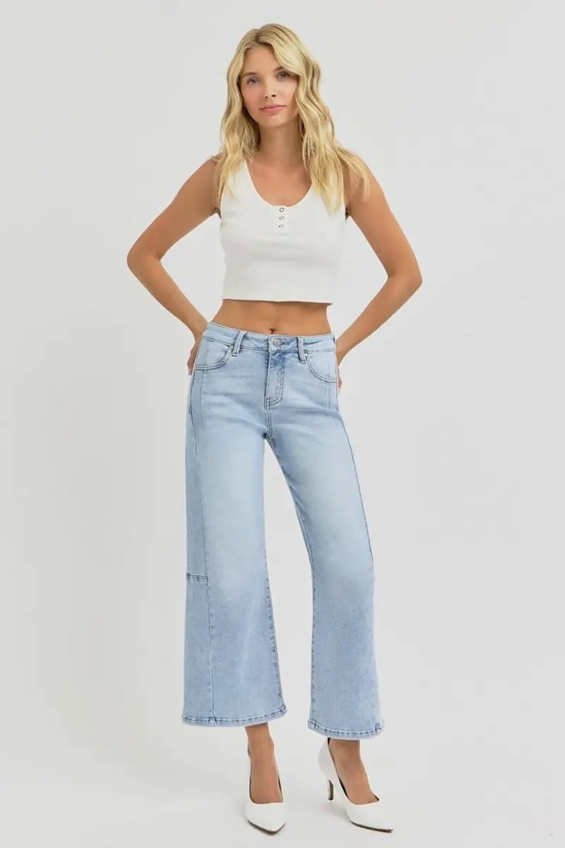 Trendsi RISEN High Rise Jeans Women's Everyday Wide Leg Crop Denim Comfortable