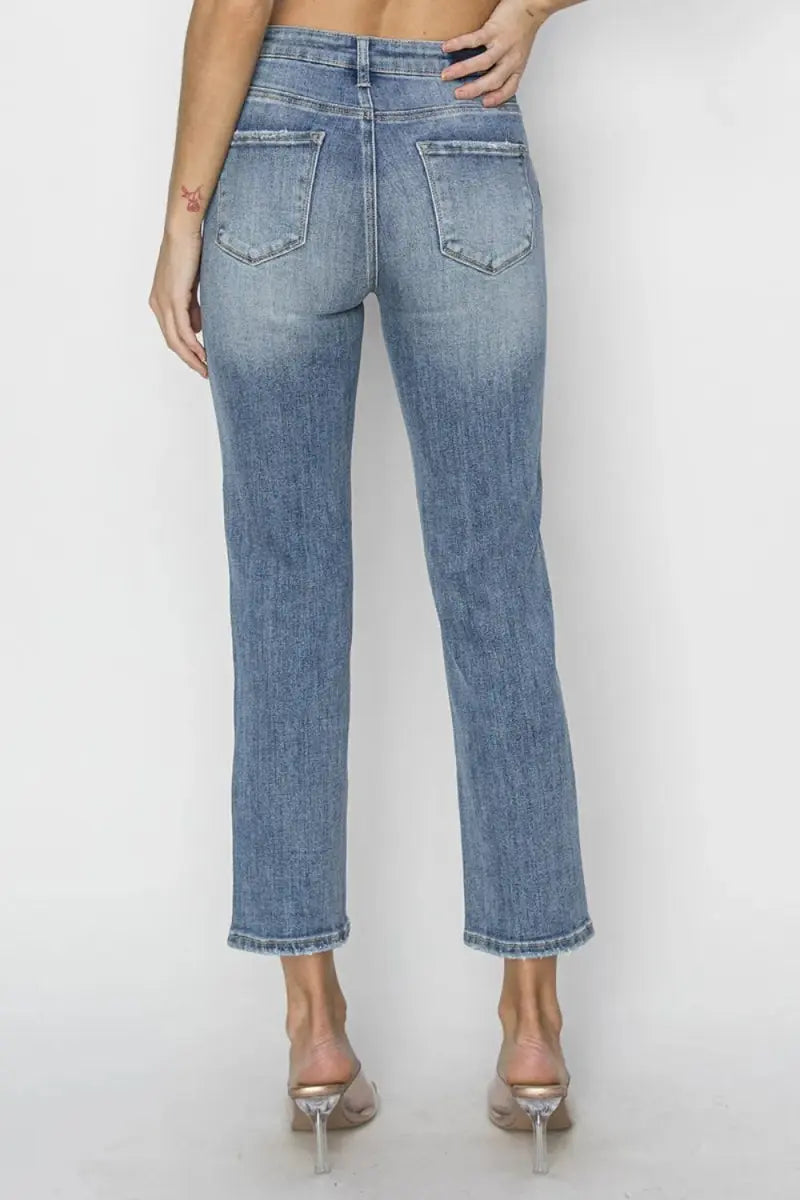 Jeans - High Waist Distressed Cropped Slim Fit - Casual