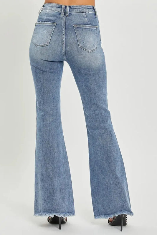 Flare Jeans - High Waist - Raw Hem Denim
