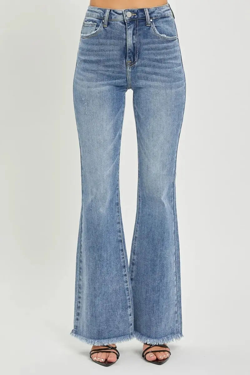 Flare Jeans - High Waist - Raw Hem Denim