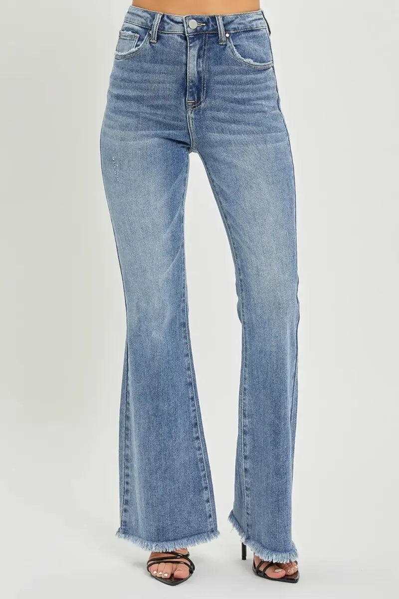 Flare Jeans - High Waist - Raw Hem Denim