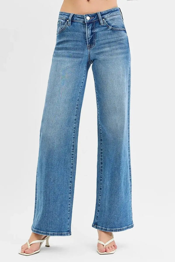 Trendsi Low Rise Wide Leg Jeans Women's Plus Size Casual Denim Comfort Fit