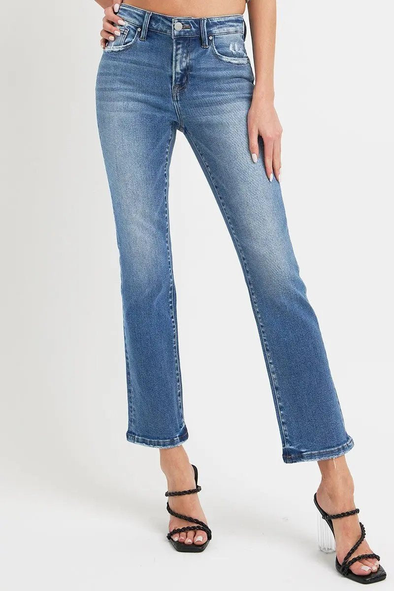 Trendsi RISEN Denim Jeans Women's Casual Ankle Straight Leg + Pockets
