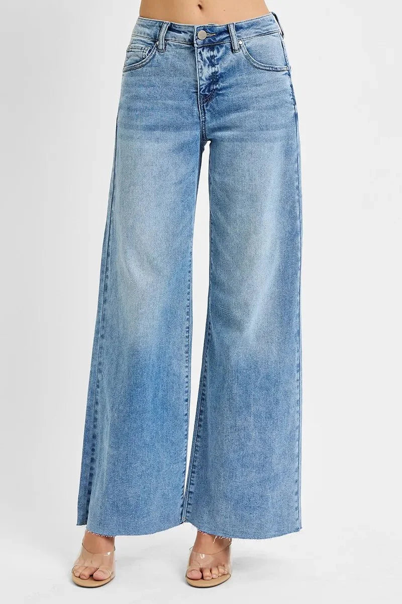 RISEN Full Size Tummy Control High Rise Ankle Palazzo Jeans Plus Size
