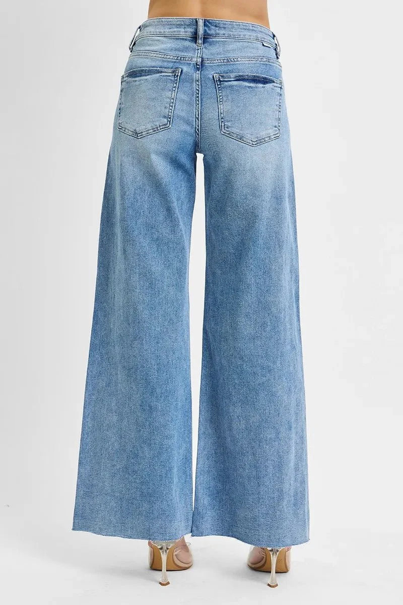 RISEN Full Size Tummy Control High Rise Ankle Palazzo Jeans Plus Size