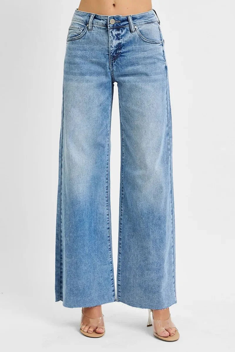 RISEN Full Size Tummy Control High Rise Ankle Palazzo Jeans Plus Size