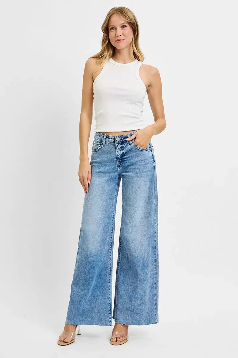 RISEN Full Size Tummy Control High Rise Ankle Palazzo Jeans Plus Size