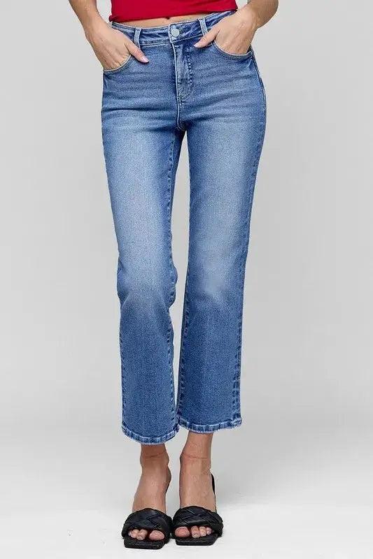 Trendsi High Rise Jeans Women's Plus Size Tummy Control Straight Leg Denim Jeans
