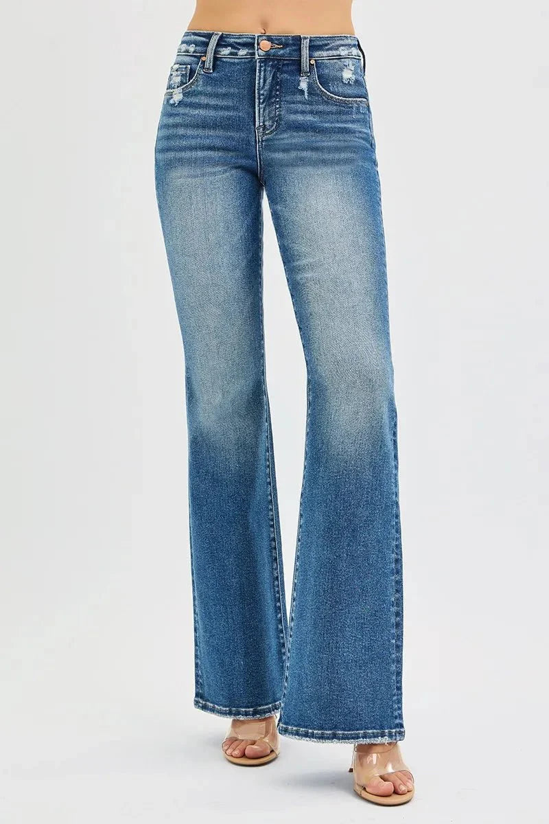 RISEN Full Size Tummy Control High Rise Flare Jeans Plus Size