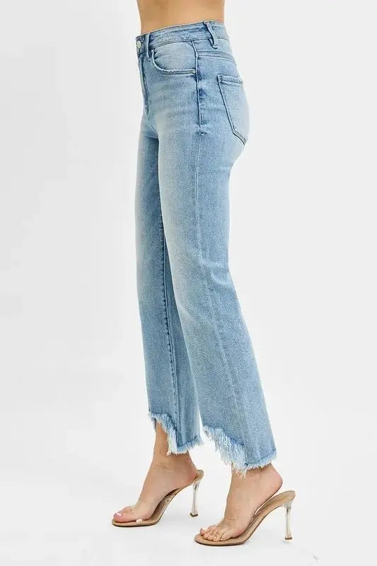 Trendsi High Rise Bootcut Jeans Women's Everyday Denim Fray Hem Comfort