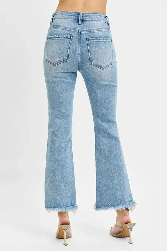 Trendsi High Rise Bootcut Jeans Women's Everyday Denim Fray Hem Comfort