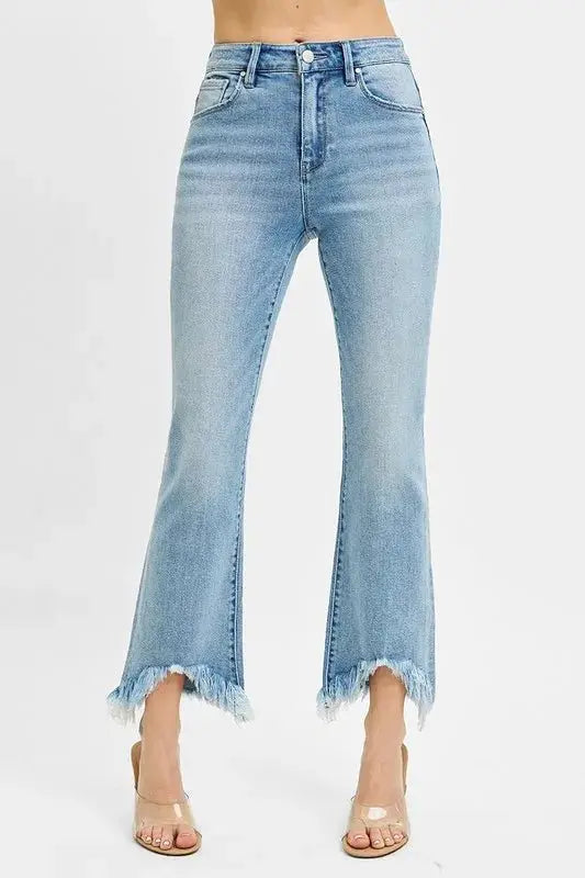 Trendsi High Rise Bootcut Jeans Women's Everyday Denim Fray Hem Comfort