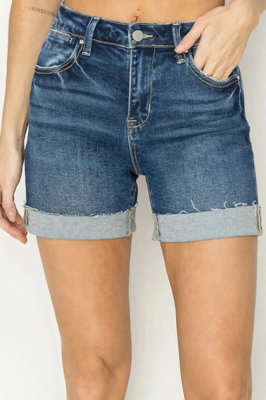 Women's Denim Shorts - High Rise Cuffed - Summer Style