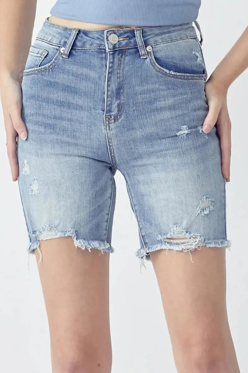 Denim Shorts - High Rise - Distressed Style