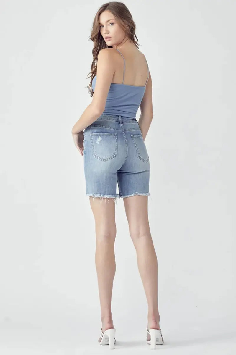 Denim Shorts - High Rise - Distressed Style
