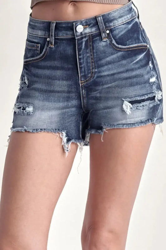 Denim Shorts - Mid Rise Raw Hem - Casual Summer