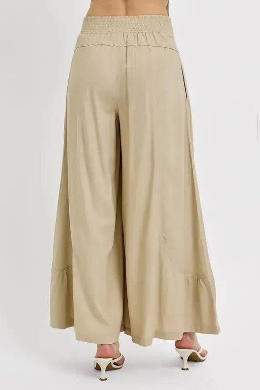 Trendsi Shirring Wide Leg Pants Women's Casual Flowy Trousers USA Ship