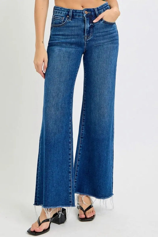 Trendsi High Rise Wide Leg Jeans Women's Tummy Control Denim Jeans