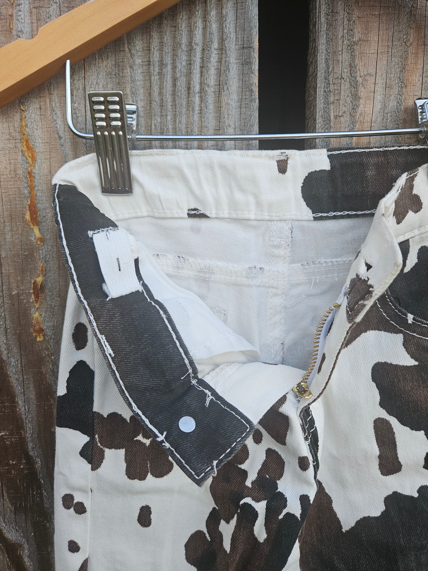 Tri Color Cow Print Double Flare Jean