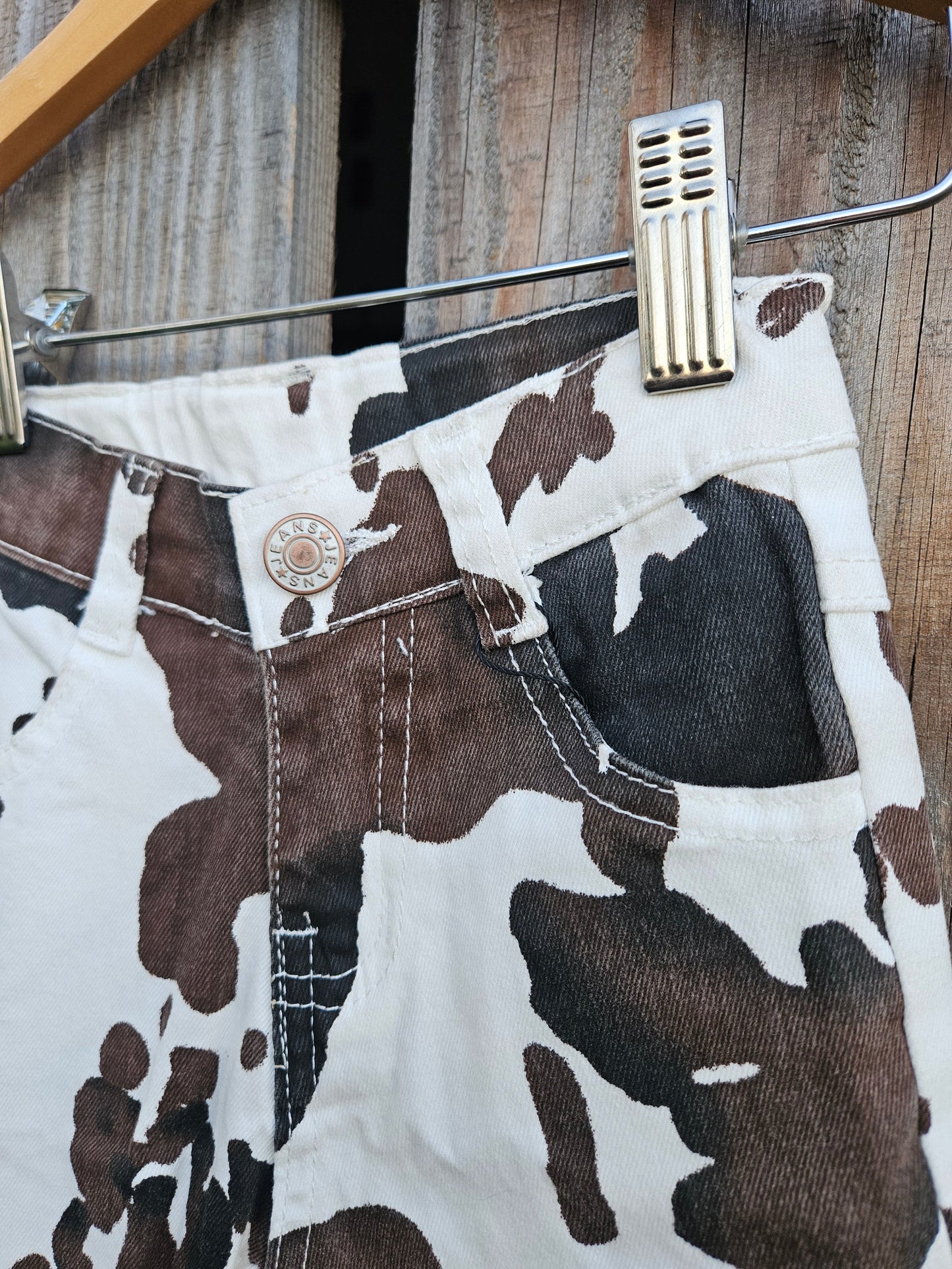 Tri Color Cow Print Double Flare Jean