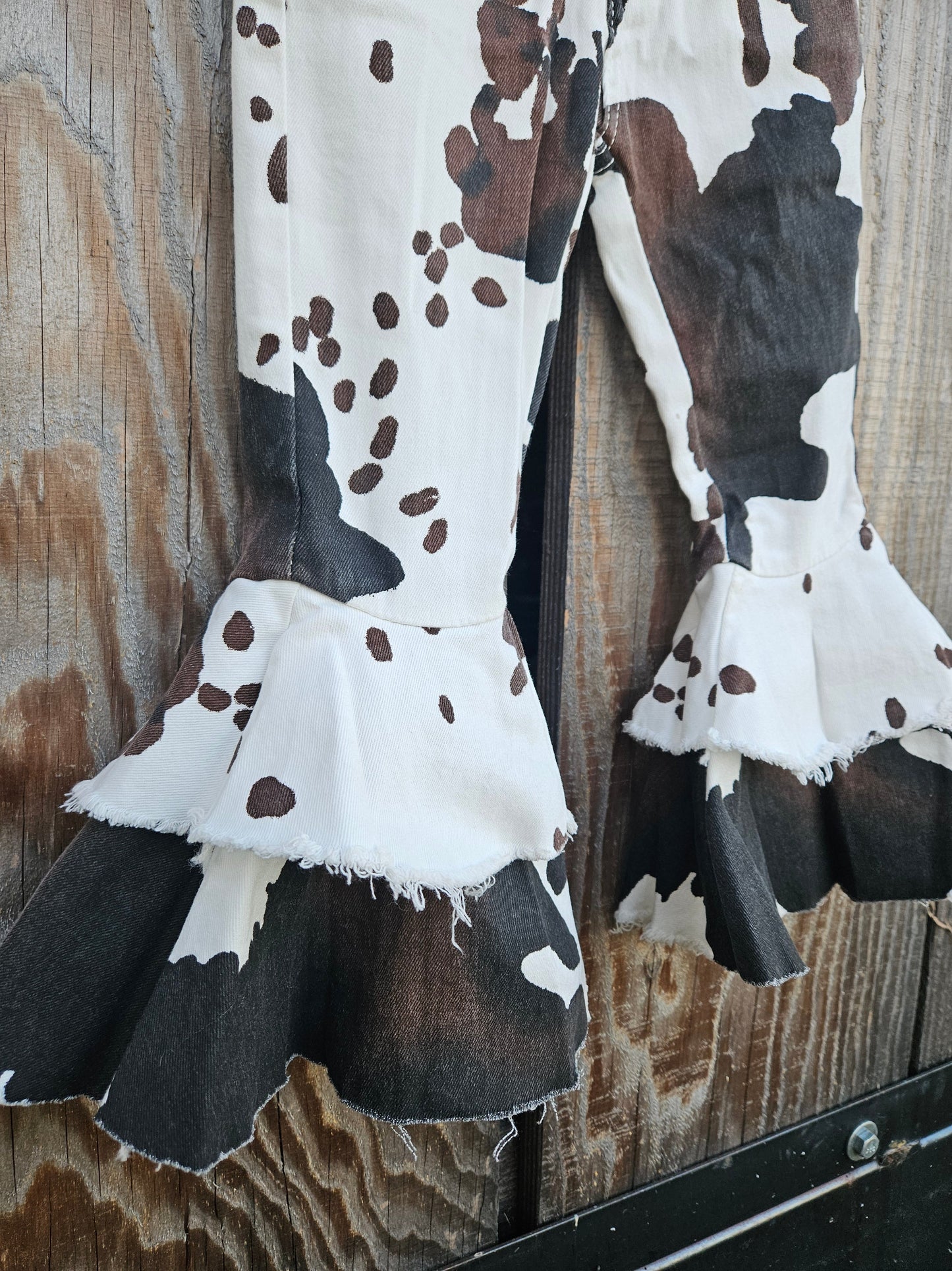 Tri Color Cow Print Double Flare Jean