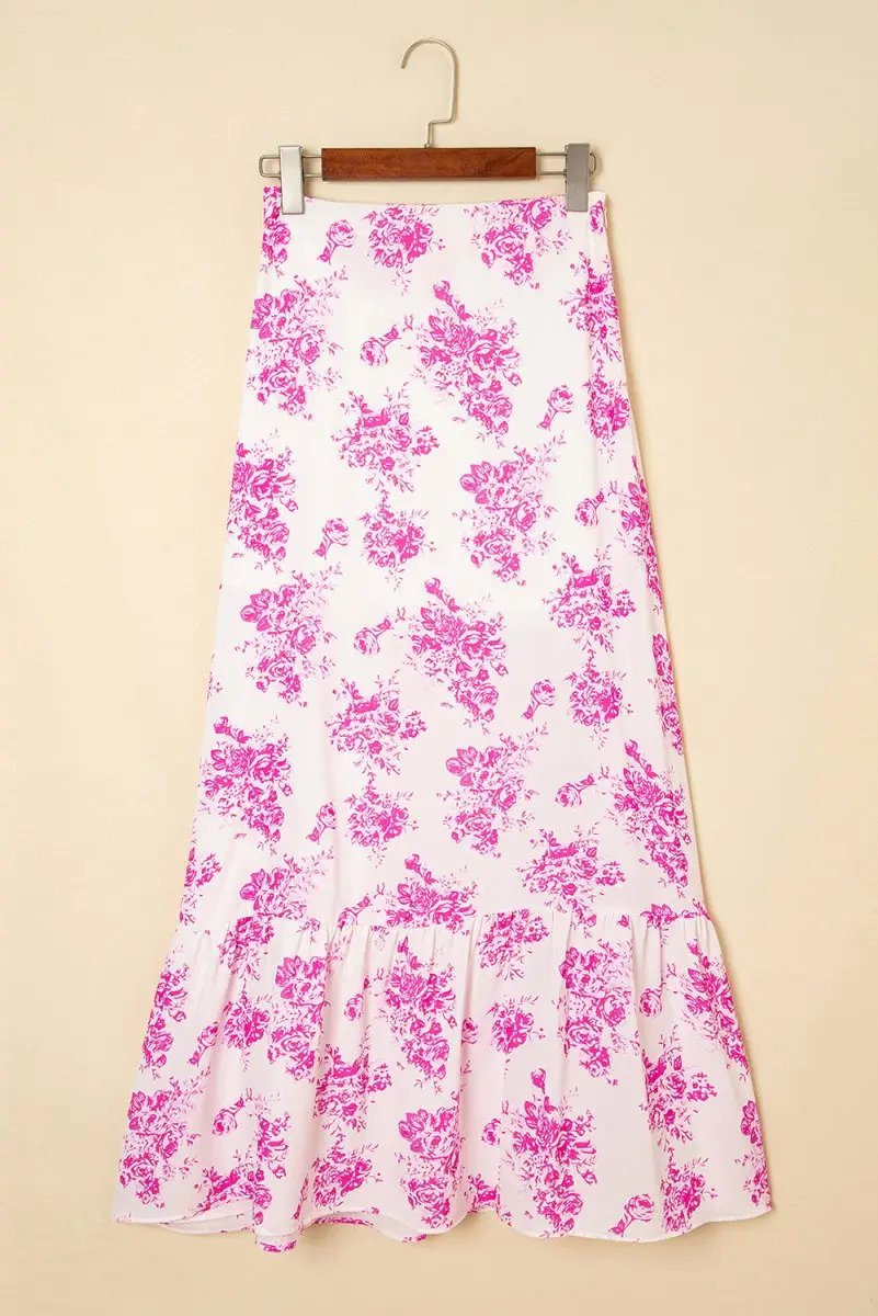 Love Salve Floral Maxi Skirt Women's Summer Western Style - High Waist, Ruffle Split