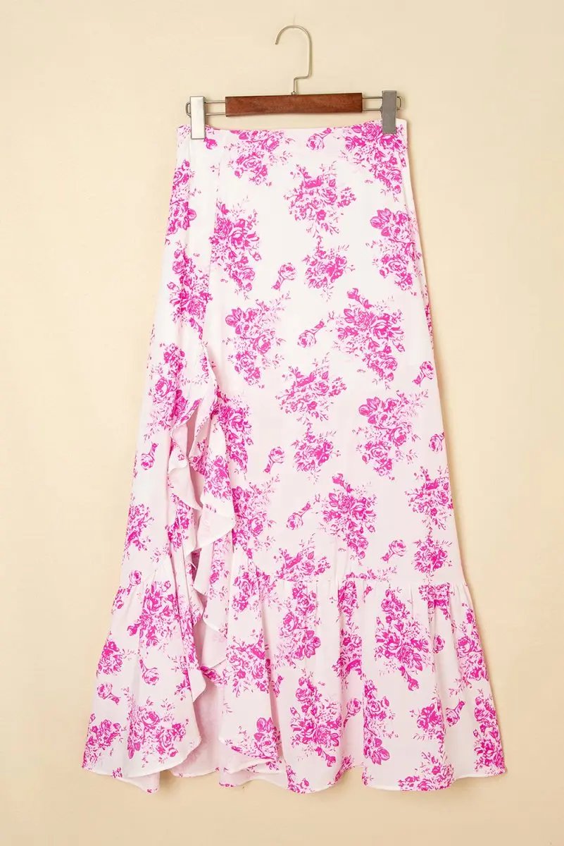 Love Salve Floral Maxi Skirt Women's Summer Western Style - High Waist, Ruffle Split