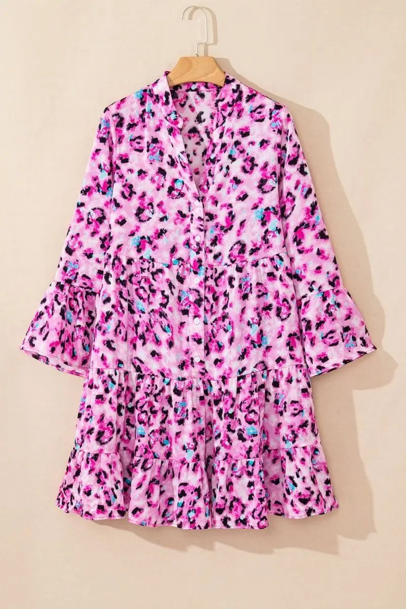 Love Salve Rose Leopard Dress Women's Daily Spring A-Line Dress - Ruffled Hem, Button Front