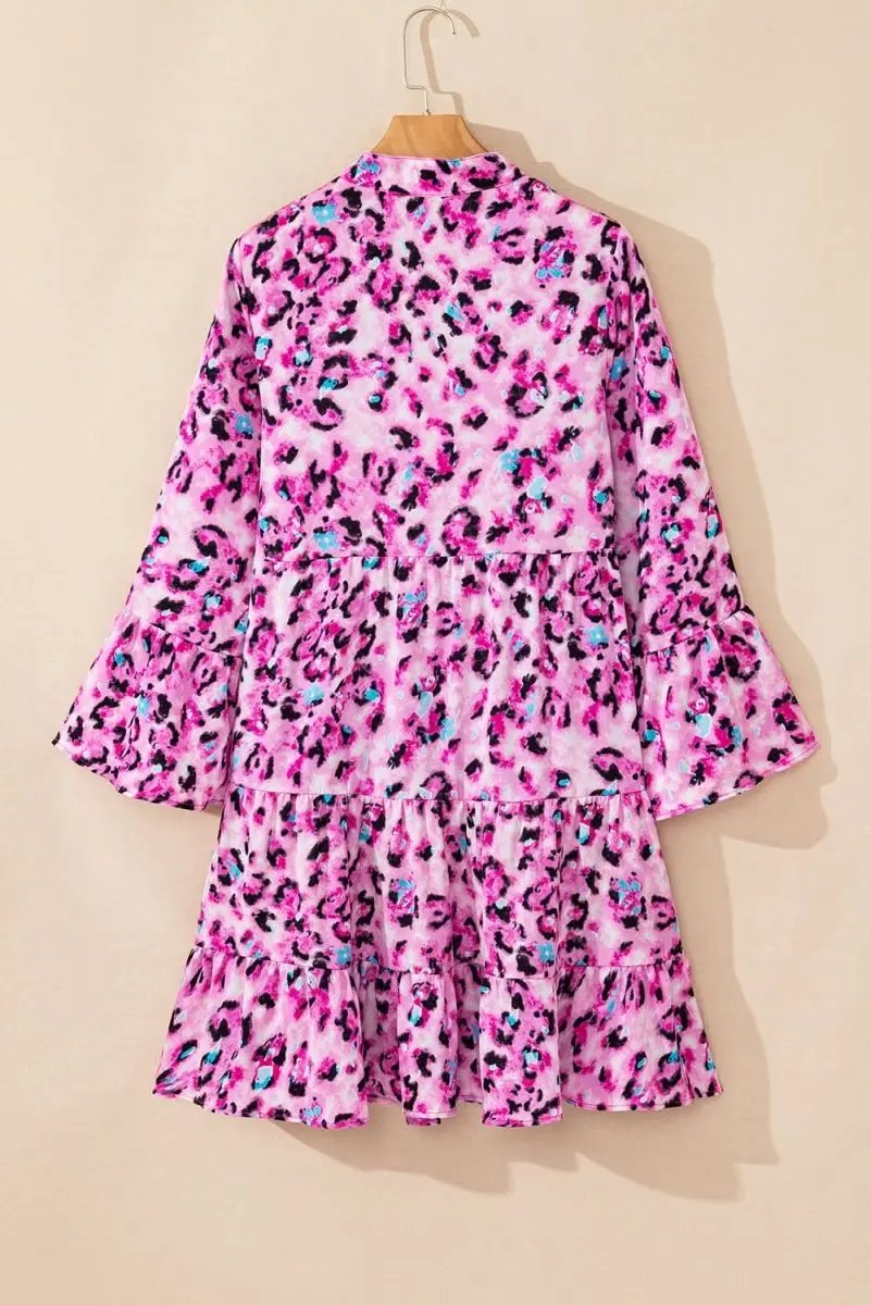 Love Salve Rose Leopard Dress Women's Daily Spring A-Line Dress - Ruffled Hem, Button Front