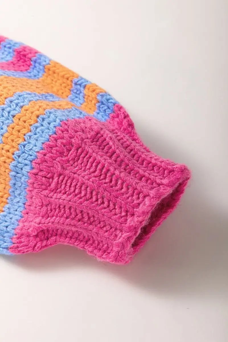 Love Salve Rose Stripe Cardigan Women's Daily Wear Knitwear Soft, Puff Sleeve