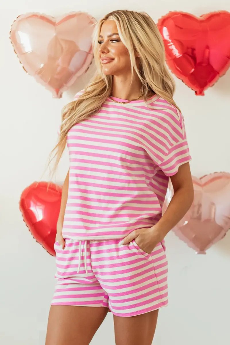 Love Salve Pink Stripe Set Women's Daily Casual Knit Outfit - Comfy & Cute