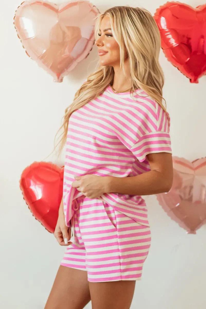 Love Salve Pink Stripe Set Women's Daily Casual Knit Outfit - Comfy & Cute