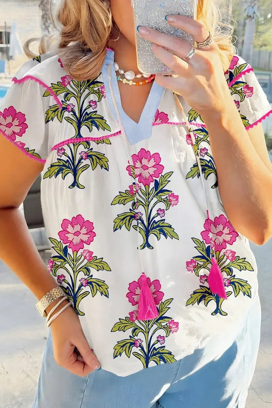 Plus Size Blouse - Floral V-Neck - Southern Belle Summer