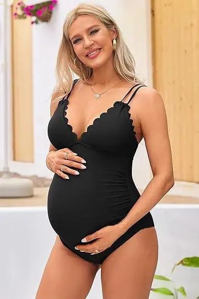 Maternity Swimsuit - Comfortable Support - Ruch Scallop V Neck