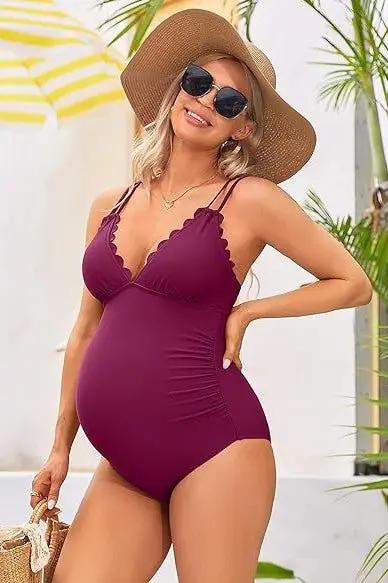 Maternity Swimsuit - Comfortable Support - Ruch Scallop V Neck