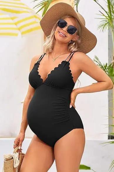 Maternity Swimsuit - Comfortable Support - Ruch Scallop V Neck