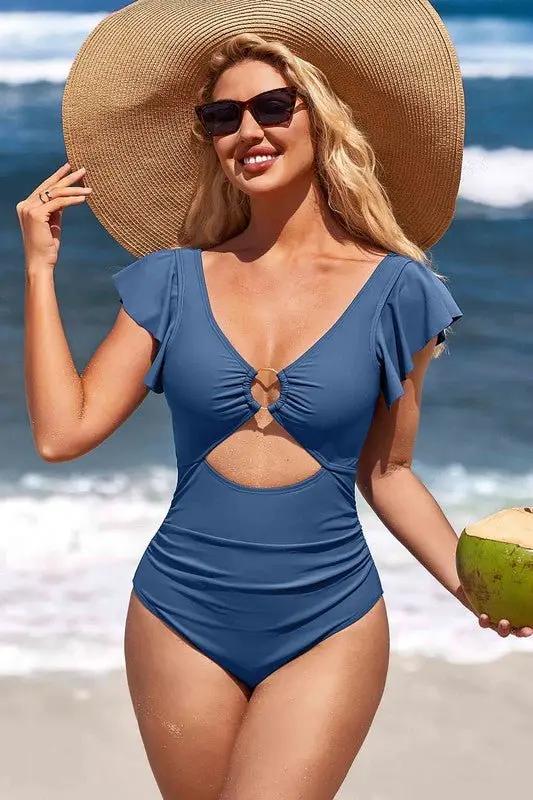 Women's One Piece Swimsuit - Ruffle Cutout Tummy Control - Beach Swimwear