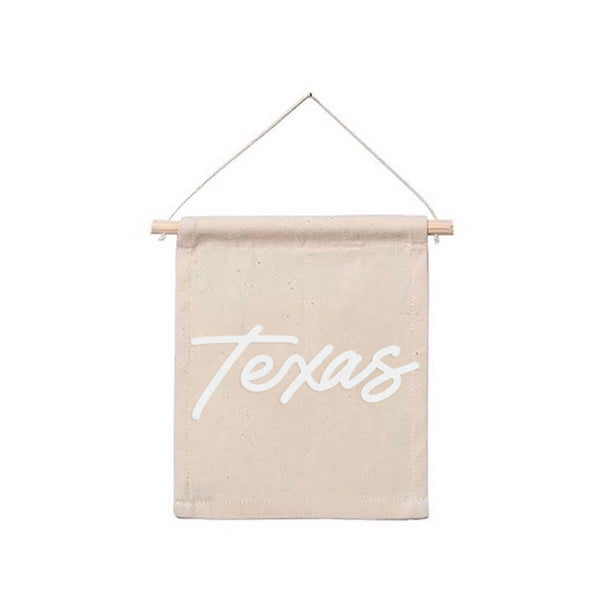 Texas Cursive Hanging Canvas Banner