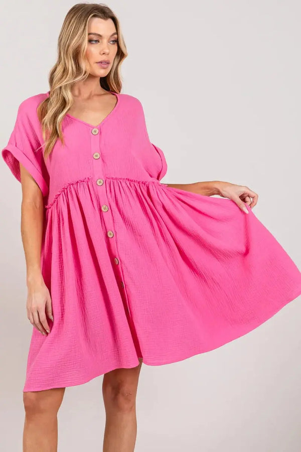 Trendsi SAGE+FIG Button-Up Dress Women's Everyday Casual Short Sleeve Lightweight