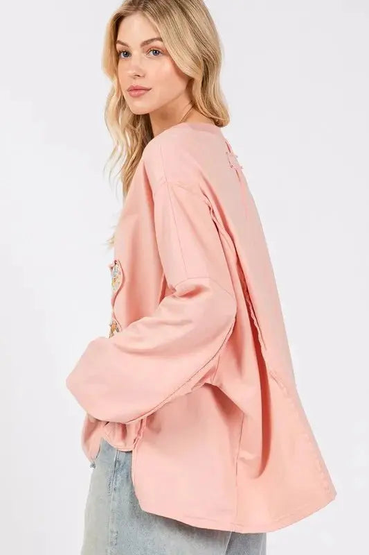 Trendsi Flower Patch Top Women's Casual Oversize Tee Dropped Shoulder USA Ship