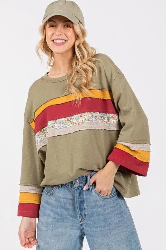 Trendsi SAGE+FIG Color Block French Terry Women's T-Shirt USA Shipped