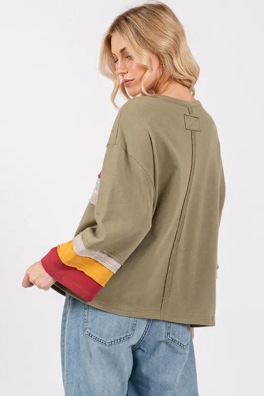 Trendsi SAGE+FIG Color Block French Terry Women's T-Shirt USA Shipped