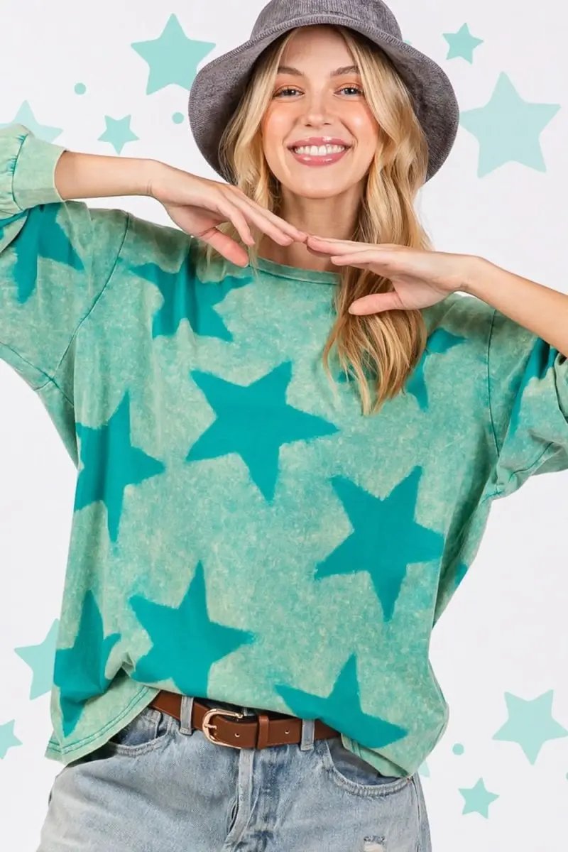 Trendsi Mineral Wash Star Tee Women's Casual T-Shirt Soft & Trendy