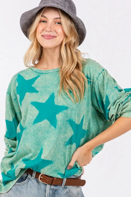 Trendsi Mineral Wash Star Tee Women's Casual T-Shirt Soft & Trendy