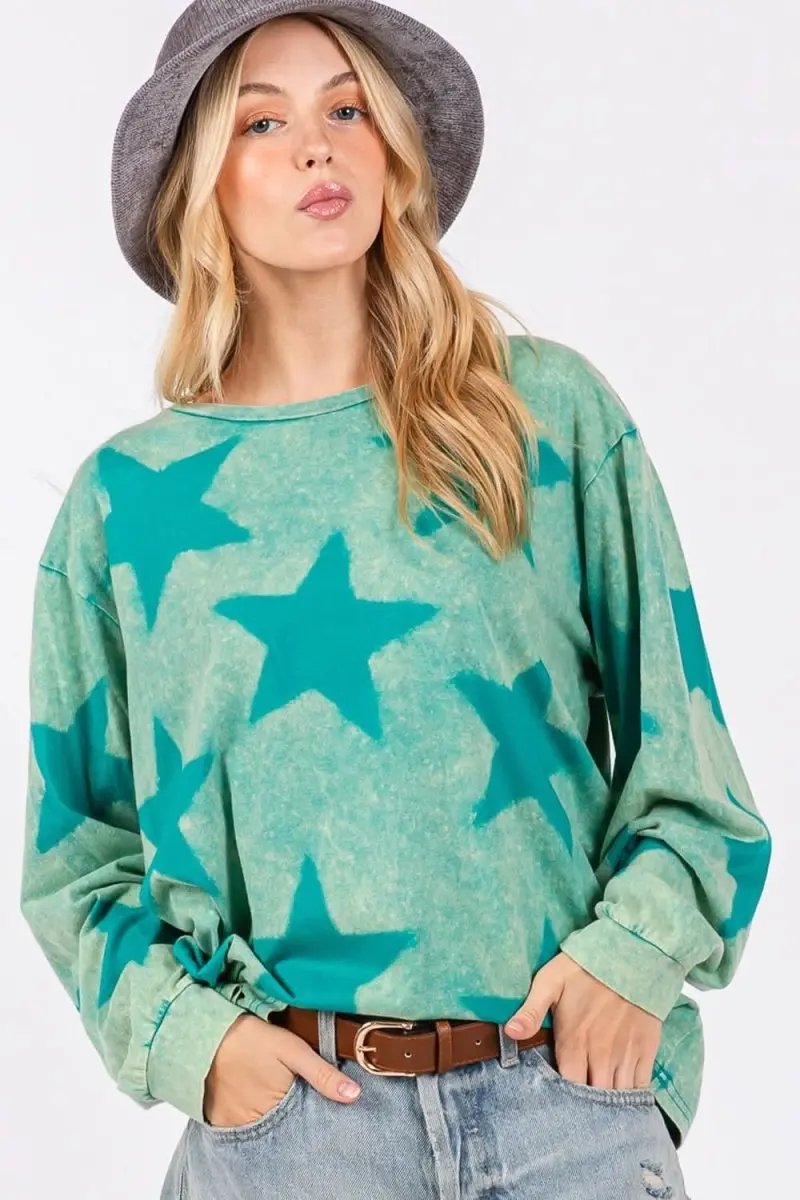 Trendsi Mineral Wash Star Tee Women's Casual T-Shirt Soft & Trendy
