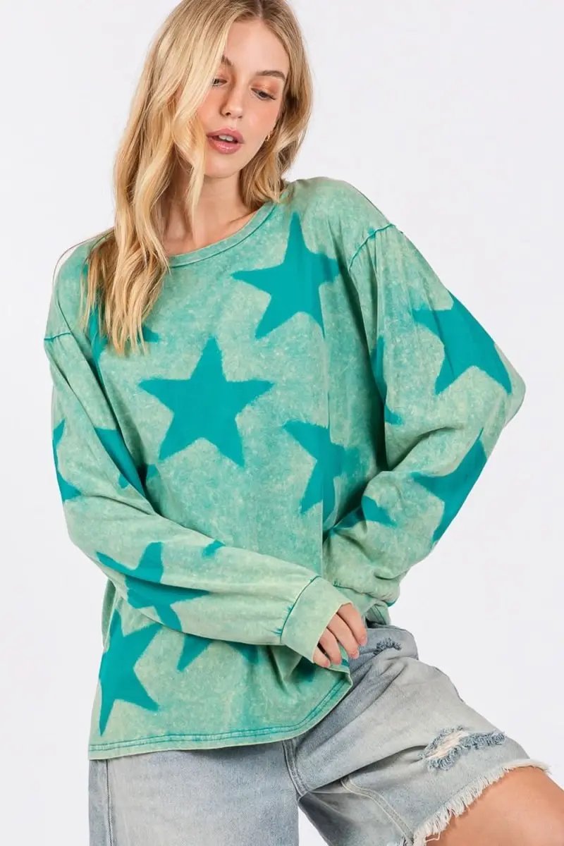 Trendsi Mineral Wash Star Tee Women's Casual T-Shirt Soft & Trendy