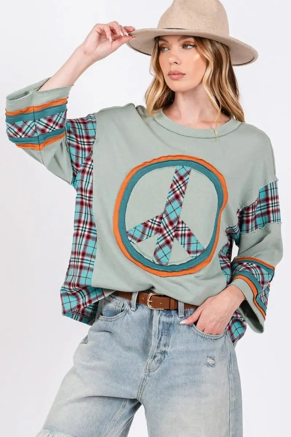 Trendsi Plaid Patch Top Women's Casual Tee - Soft & Trendy T-Shirt