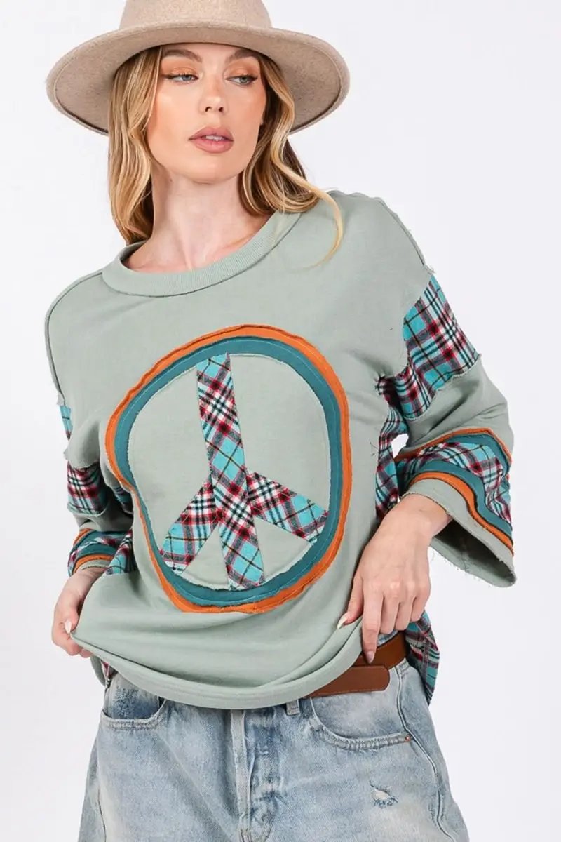 Trendsi Plaid Patch Top Women's Casual Tee - Soft & Trendy T-Shirt