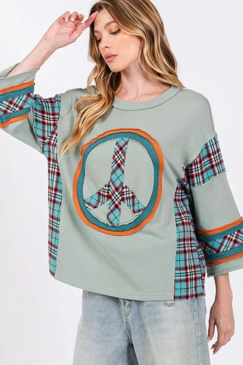 Trendsi Plaid Patch Top Women's Casual Tee - Soft & Trendy T-Shirt