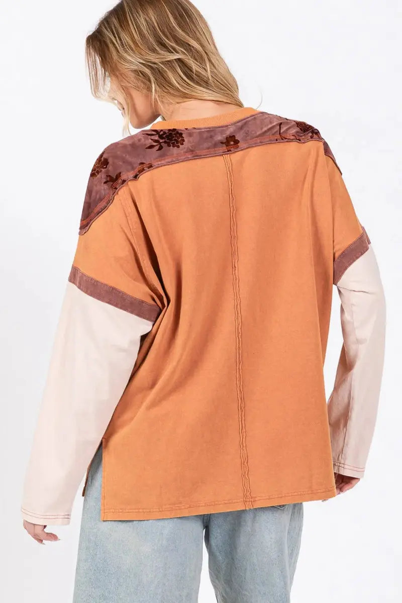 Trendsi Star Patch Colorblock Women's T-Shirt USA Shipped Long Sleeve